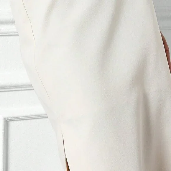 White Elegant Women's Tailored Side Slit Pencil Midi Skirt - Picture 5 of 5